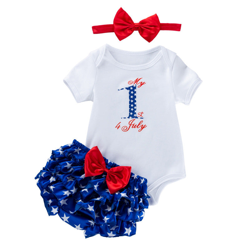 American Independence Day Baby Clothes Cartoon Letter Short Sleeve Romper - 𝓢𝓱𝓸𝓹𝓵𝓮𝓬𝔂