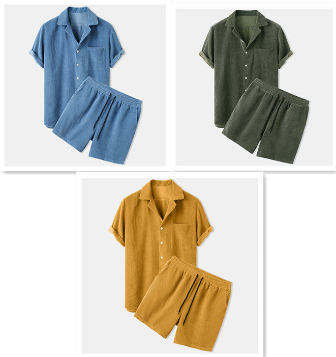 Corduroy Short Sleeve Suit Two Piece - 𝓢𝓱𝓸𝓹𝓵𝓮𝓬𝔂