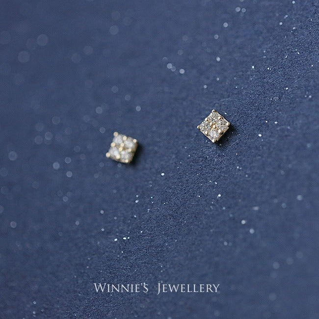Simple Sterling Silver Plated Gold Inlaid Carbink Mini Square Stud Earrings All-matching Twin - 𝓢𝓱𝓸𝓹𝓵𝓮𝓬𝔂