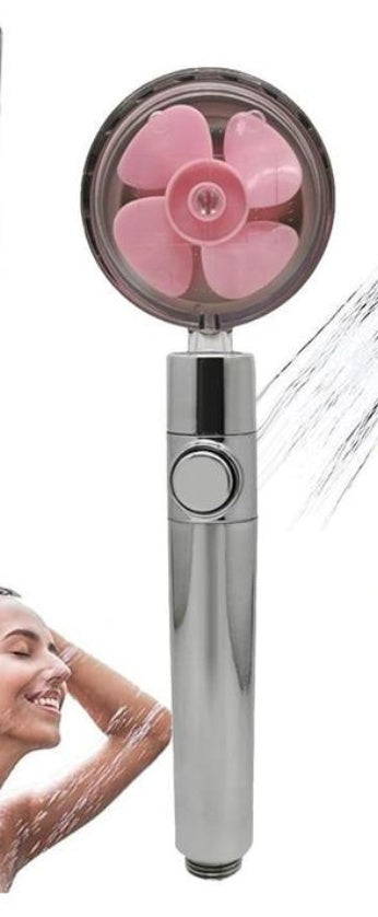 Propeller Driven Shower Head With Stop Button And Cotton Filter Turbocharged High Pressure Handheld Shower Nozzle 