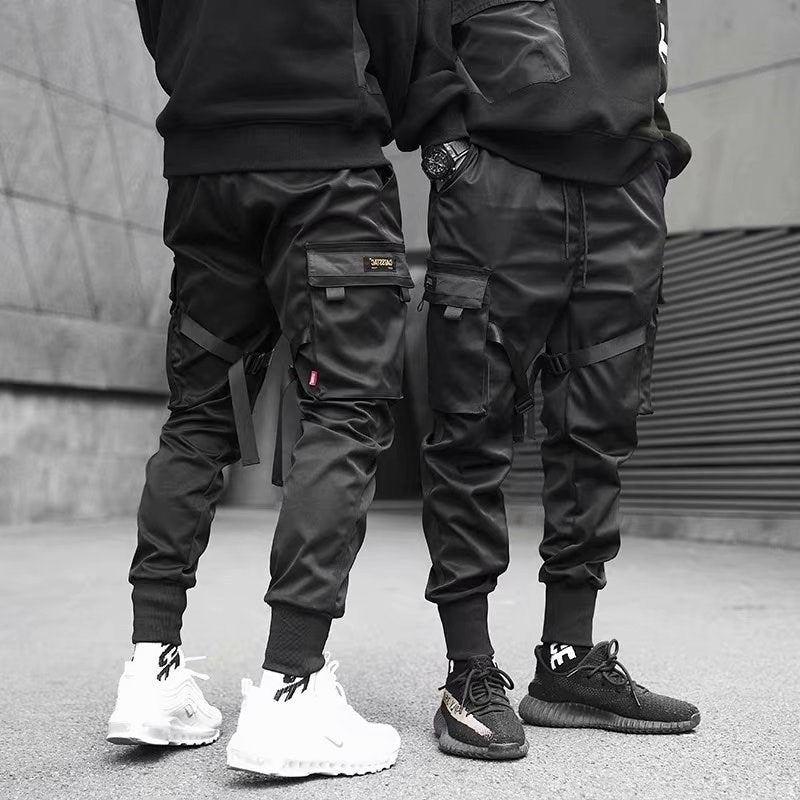Ribbons Harem Joggers Men Cargo Pants Streetwear Hip Hop Casual Pockets Cotton Track Pants - 𝓢𝓱𝓸𝓹𝓵𝓮𝓬𝔂