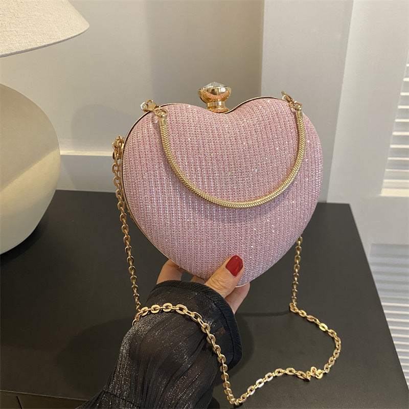 Evening Clutch Bag Women Bag Shiny Handbag Heart Shape Metal Clutches Bag Fashion Chain Shoulder Crossbody Bag Luxury Lady Purse Valentines Day Outfit - 𝓢𝓱𝓸𝓹𝓵𝓮𝓬𝔂