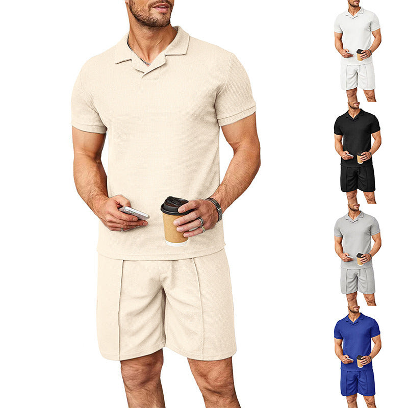 Summer New Waffle V-neck Polo Shirt Men's Suit - 𝓢𝓱𝓸𝓹𝓵𝓮𝓬𝔂