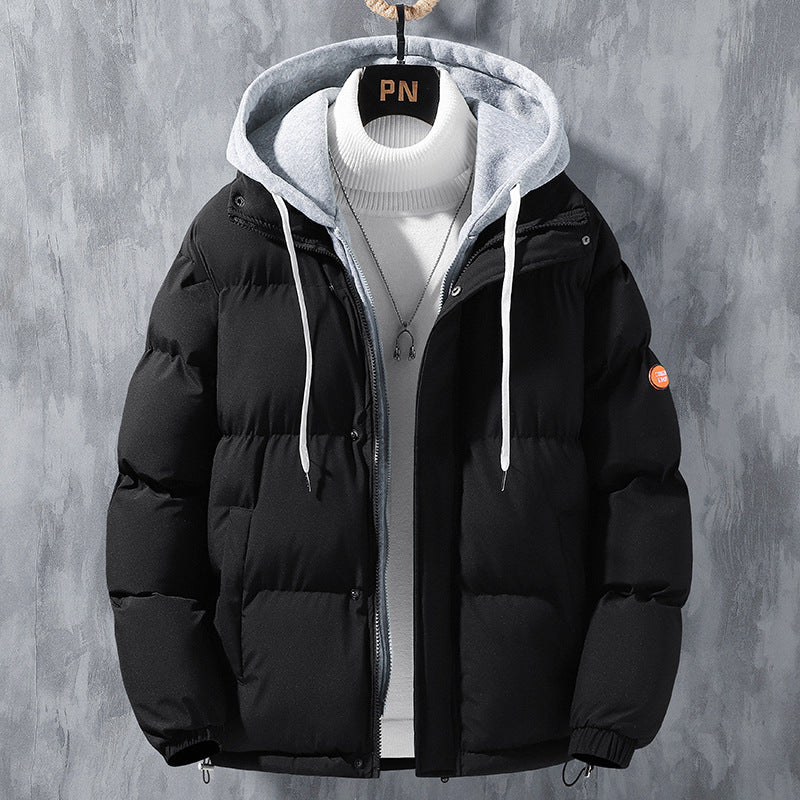 Fashion Hooded Jacket Men Winter Windproof Thickened Fake Two-piece Coat Solid Leisure Sports Cotton Jacket - 𝓢𝓱𝓸𝓹𝓵𝓮𝓬𝔂