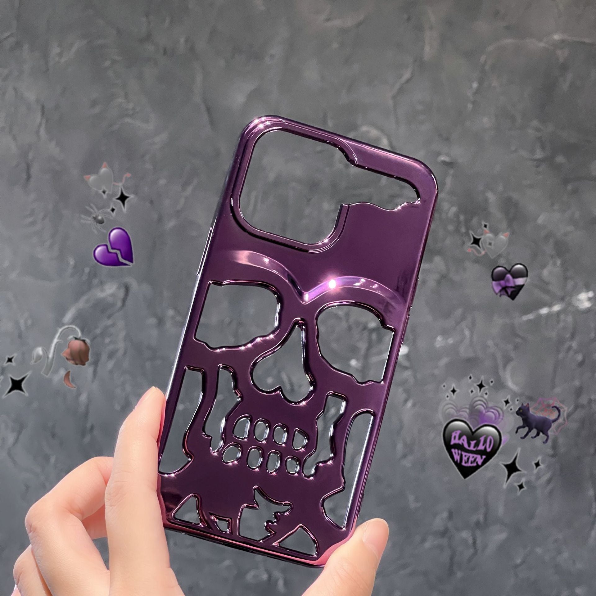 Luxury Plating 3D Skull Phone Case For I-Phone 14 Pro Max 13 12 11 Plus Breathable Glossy Hollow Out Gold Metallic Paint - 𝓢𝓱𝓸𝓹𝓵𝓮𝓬𝔂