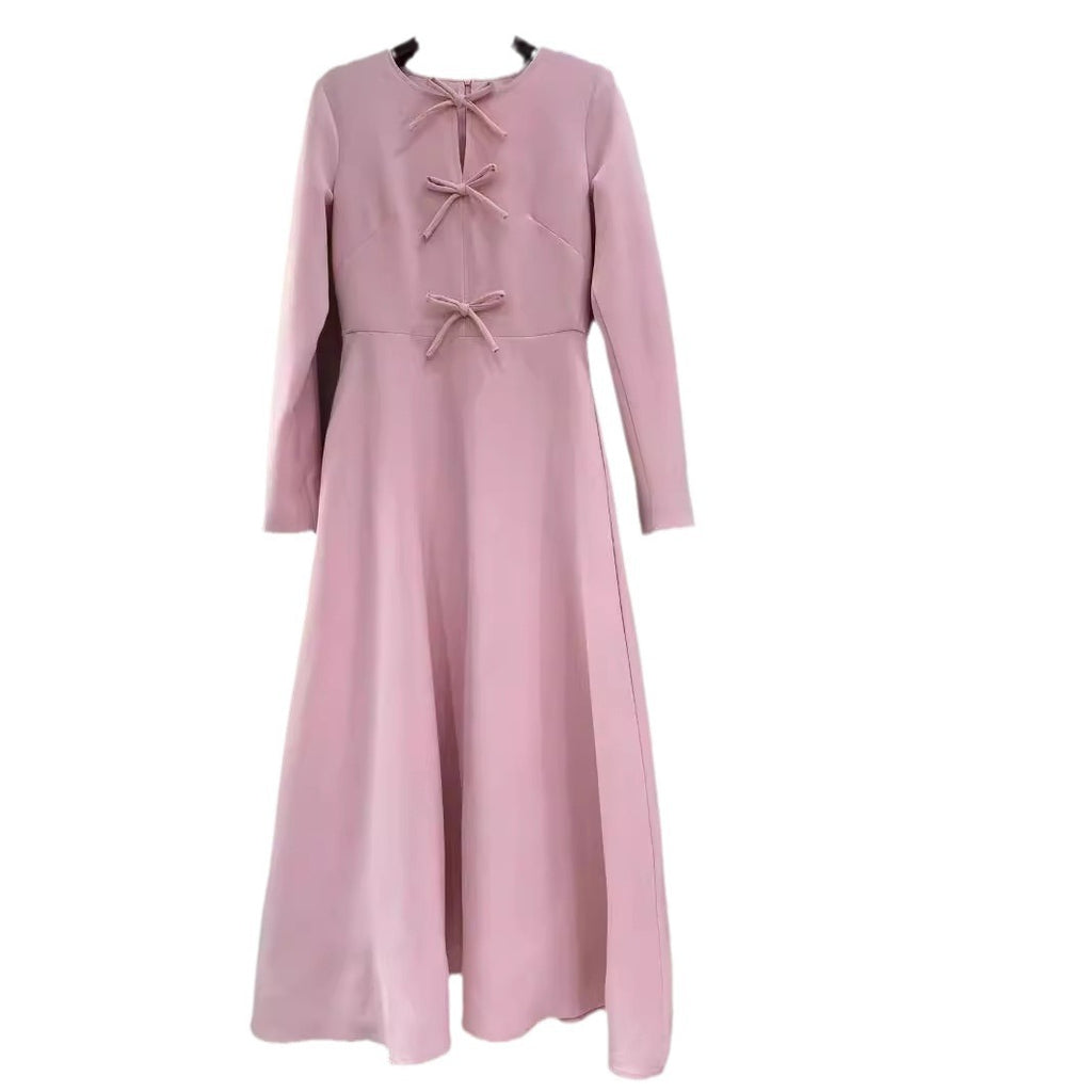 Round Neck Bowknot A- Line Midi Dress - 𝓢𝓱𝓸𝓹𝓵𝓮𝓬𝔂