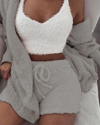 3pcs Womens Clothing Long Sleeve Crop Tank Top And Drawstring Shorts Pajama Set - 𝓢𝓱𝓸𝓹𝓵𝓮𝓬𝔂