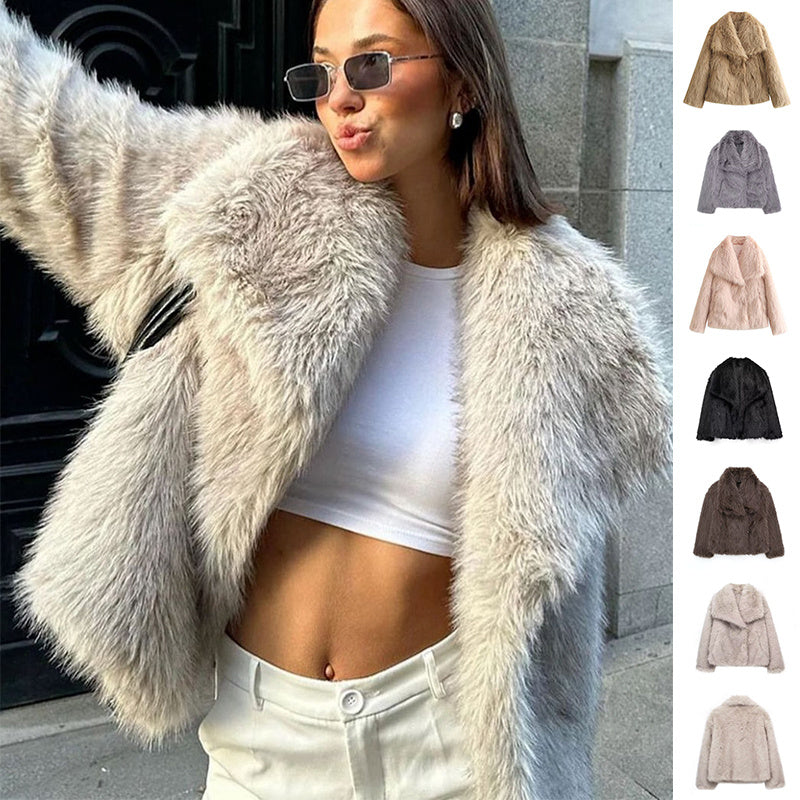 Winter Plush Coat Fashion Thicken Lapel Outwear Casual Long Sleeve Tops Womens Clothing - 𝓢𝓱𝓸𝓹𝓵𝓮𝓬𝔂