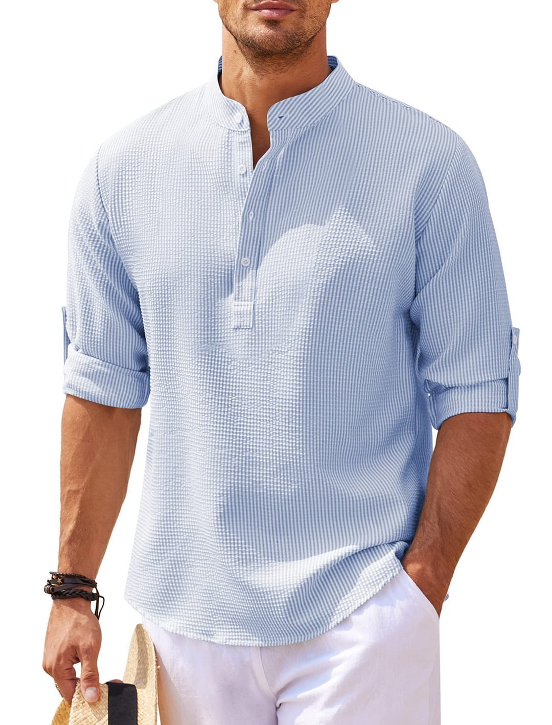 Men's Casual Shirt  Long Sleeve Stand Collar Solid Color Shirt Mens Clothing - 𝓢𝓱𝓸𝓹𝓵𝓮𝓬𝔂