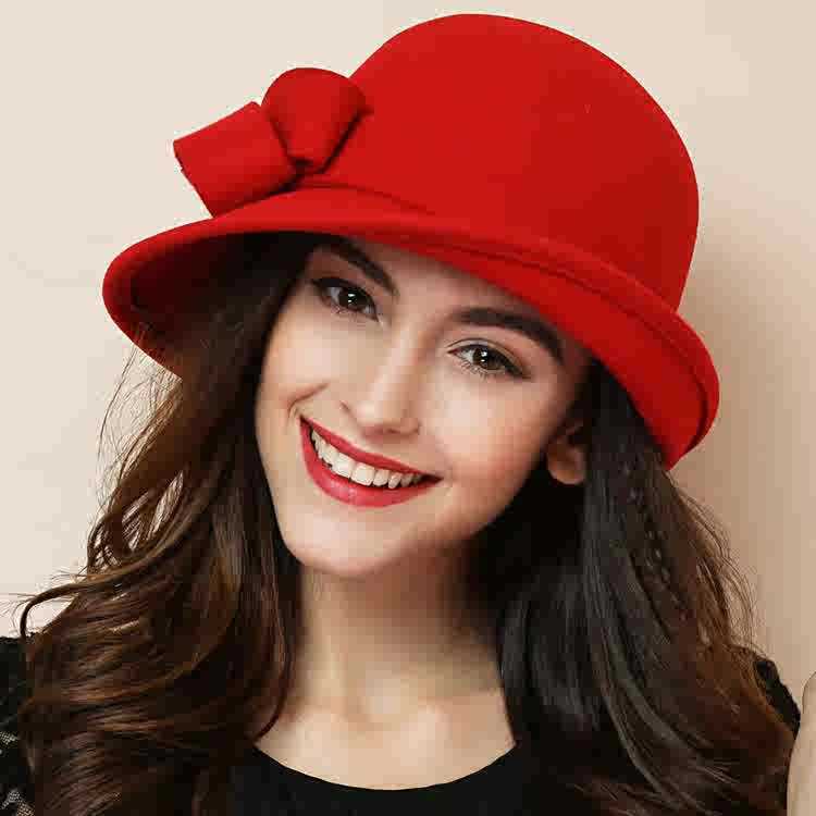 Women's French-style Elegant Retro Woolen Bowler Hat Curling Bow - 𝓢𝓱𝓸𝓹𝓵𝓮𝓬𝔂