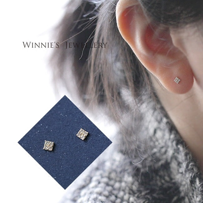 Simple Sterling Silver Plated Gold Inlaid Carbink Mini Square Stud Earrings All-matching Twin - 𝓢𝓱𝓸𝓹𝓵𝓮𝓬𝔂
