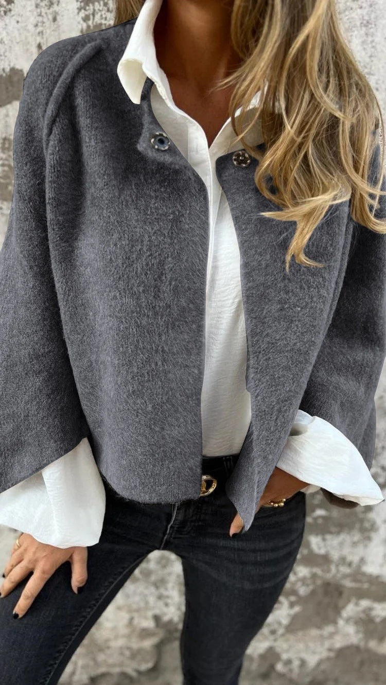 Women's Batwing Sleeve Cardigan Autumn And Winter Loose Short Cashmere Long Sleeve Coat - 𝓢𝓱𝓸𝓹𝓵𝓮𝓬𝔂