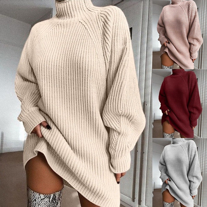 Solid Turtleneck Long Sweater Winter Warm Women Sweater Dress - 𝓢𝓱𝓸𝓹𝓵𝓮𝓬𝔂