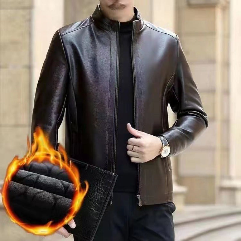 Leather Jacket For Middle-aged Men Leather Clothing With Stand Collar Men Fleece-lined - 𝓢𝓱𝓸𝓹𝓵𝓮𝓬𝔂