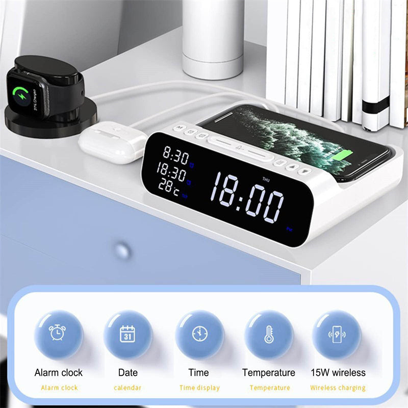 15W Three-in-one Wireless Charger Temperature Tester Multi Alarm Clock Fast Charging Mobile Phone Usb Charger Charging Station - 𝓢𝓱𝓸𝓹𝓵𝓮𝓬𝔂