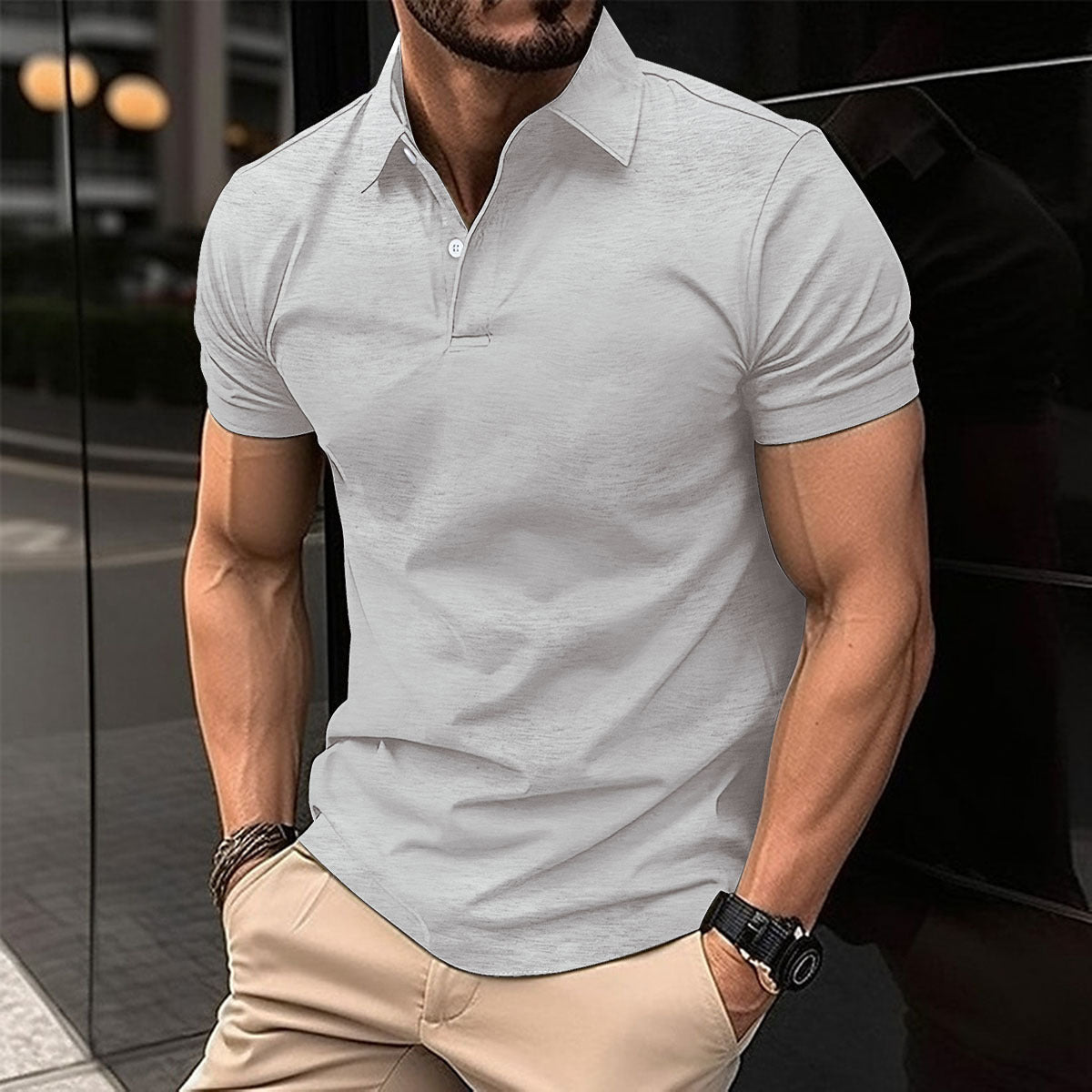 Summer Short Sleeve Polo Shirt Men Solid Color Button Lapel Button Top - 𝓢𝓱𝓸𝓹𝓵𝓮𝓬𝔂