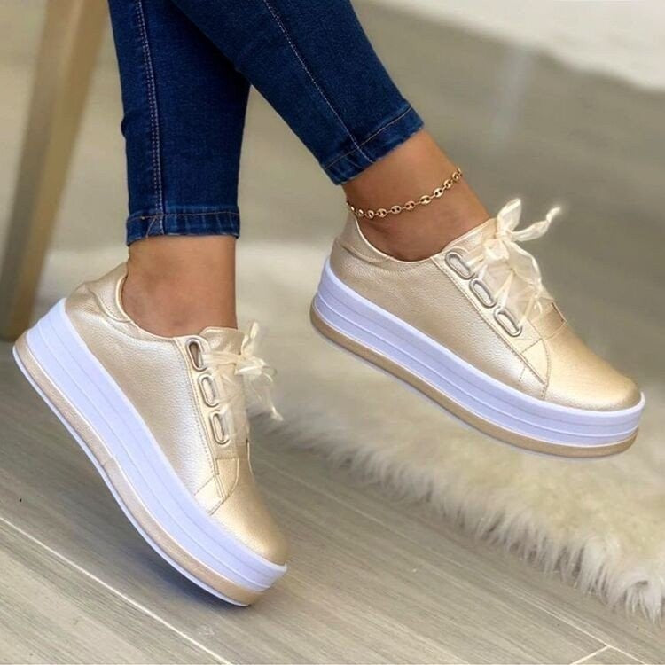 Fashion Flats Sneakers Women Ribbon Lace-up Platform Shoes - 𝓢𝓱𝓸𝓹𝓵𝓮𝓬𝔂