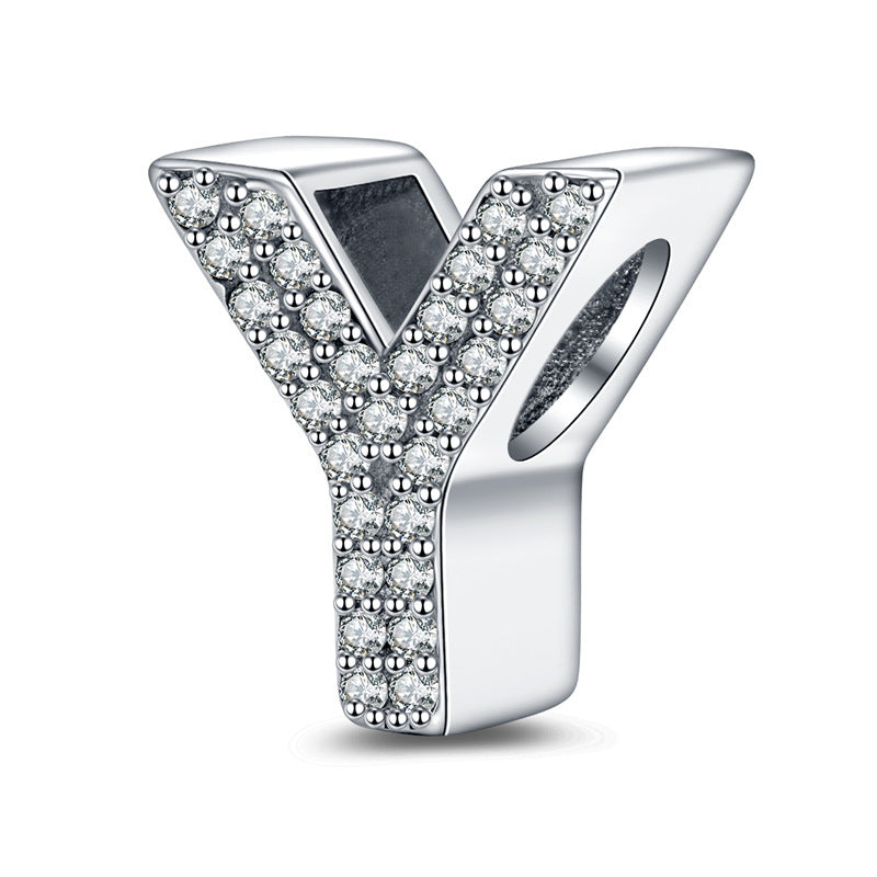 Twenty-six Letter Beads White Copper Silver Plated Beaded Braceletnecklace Ornament - 𝓢𝓱𝓸𝓹𝓵𝓮𝓬𝔂