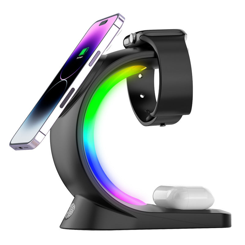 4 In 1 Magnetic Wireless Charger Fast Charging For Smart Phone Atmosphere Light Charging Station For Airpods Pro I-phone Watch - 𝓢𝓱𝓸𝓹𝓵𝓮𝓬𝔂