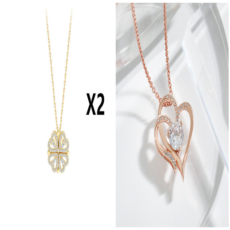 Explosive Style Detachable Deformed Four-leaf Clover Necklace For Women A Multi-wearing Zircon Small Love Short Clavicle Chain - 𝓢𝓱𝓸𝓹𝓵𝓮𝓬𝔂
