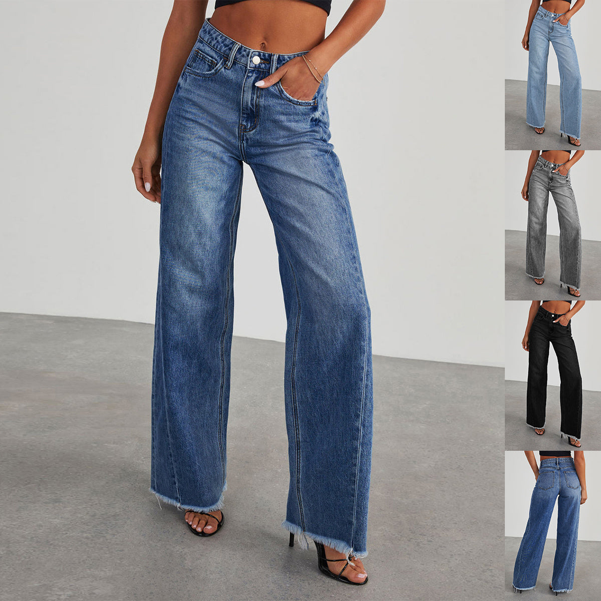 Fashion High Waist Jeans With Pockets Comfortable Slim Fit Straight Wide-leg Pants Womens Clothing - 𝓢𝓱𝓸𝓹𝓵𝓮𝓬𝔂
