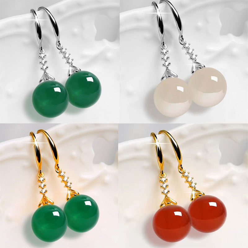 Elegant Silvering Earrings Female Chalcedony Green Agate - 𝓢𝓱𝓸𝓹𝓵𝓮𝓬𝔂