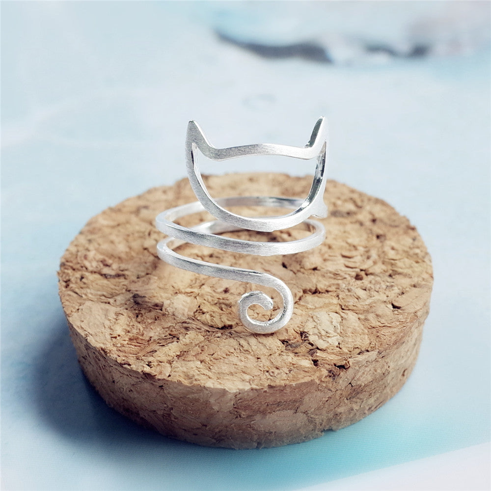 S925 Silver Personalized Winding Brushed Cute Cat Ring - 𝓢𝓱𝓸𝓹𝓵𝓮𝓬𝔂