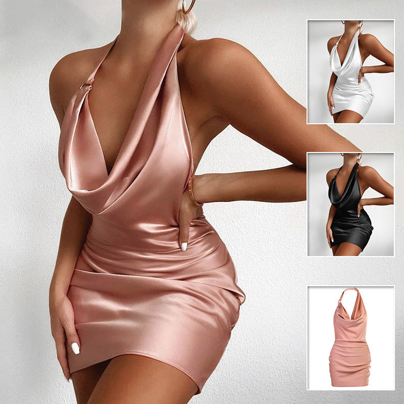 Satin Party Dress V Neck Backless Mini Sleeveless Summer Party Dress - 𝓢𝓱𝓸𝓹𝓵𝓮𝓬𝔂