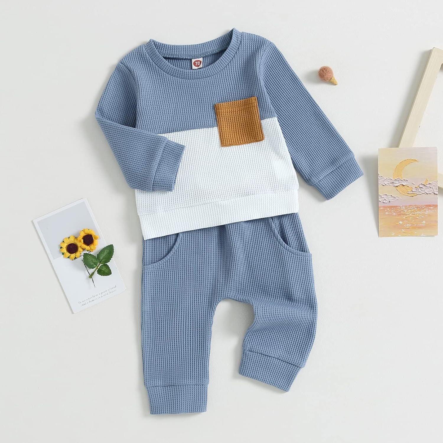 Color Matching Pocket Waffle Sweater Lace-up Sweatpants 2-Piece Children's Fashion Casual Wear Baby Suit - 𝓢𝓱𝓸𝓹𝓵𝓮𝓬𝔂