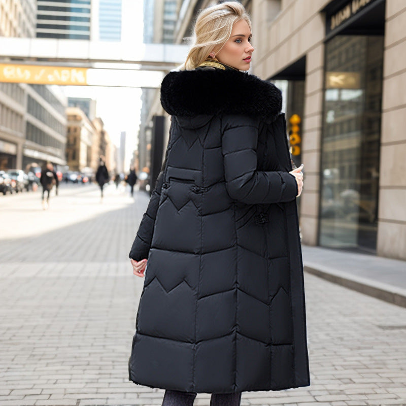 Winter Long Coat With Thickened Fur Collar Straight Slim Cotton-padded Jacket Women - 𝓢𝓱𝓸𝓹𝓵𝓮𝓬𝔂