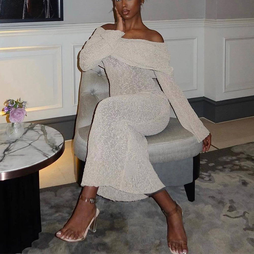 New One-shoulder Knitted Long-sleeved Dress Sexy Beach Holiday Long Dresses Womens Clothing - 𝓢𝓱𝓸𝓹𝓵𝓮𝓬𝔂