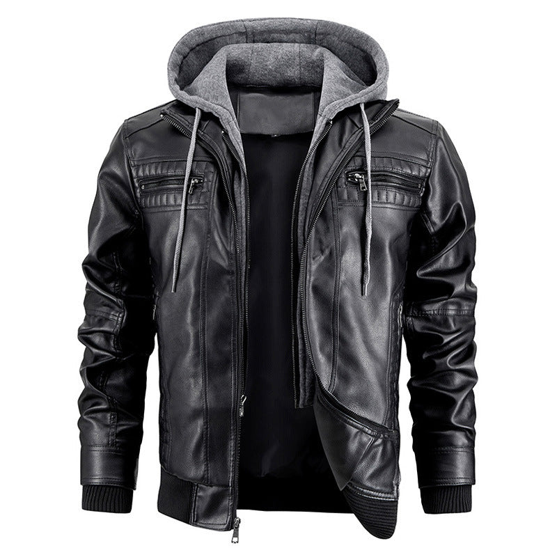 Hooded Jacket With Zipper Pockets Fashion Warm Pu Leather Coat Mens Clothing - 𝓢𝓱𝓸𝓹𝓵𝓮𝓬𝔂