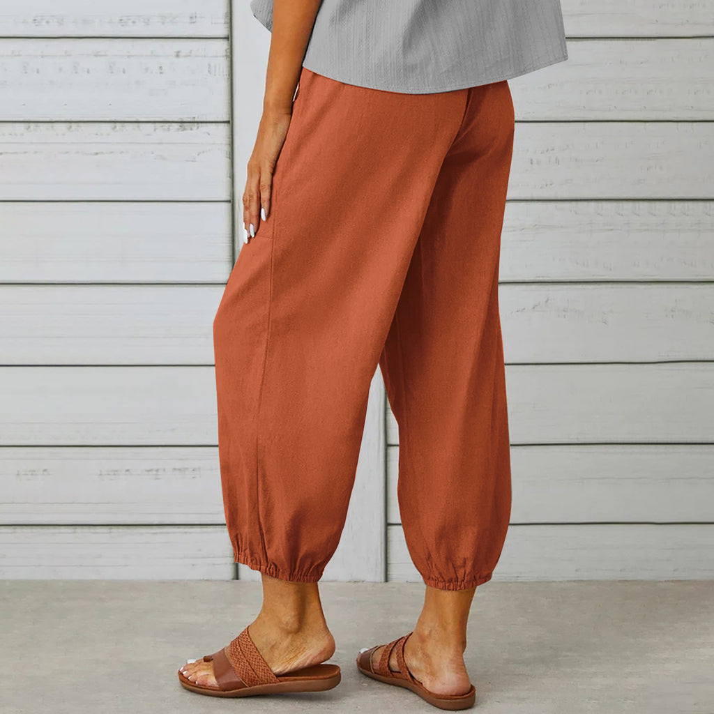 Women Drawstring Tie Pants Spring Summer Cotton And Linen Trousers With Pockets Button - 𝓢𝓱𝓸𝓹𝓵𝓮𝓬𝔂