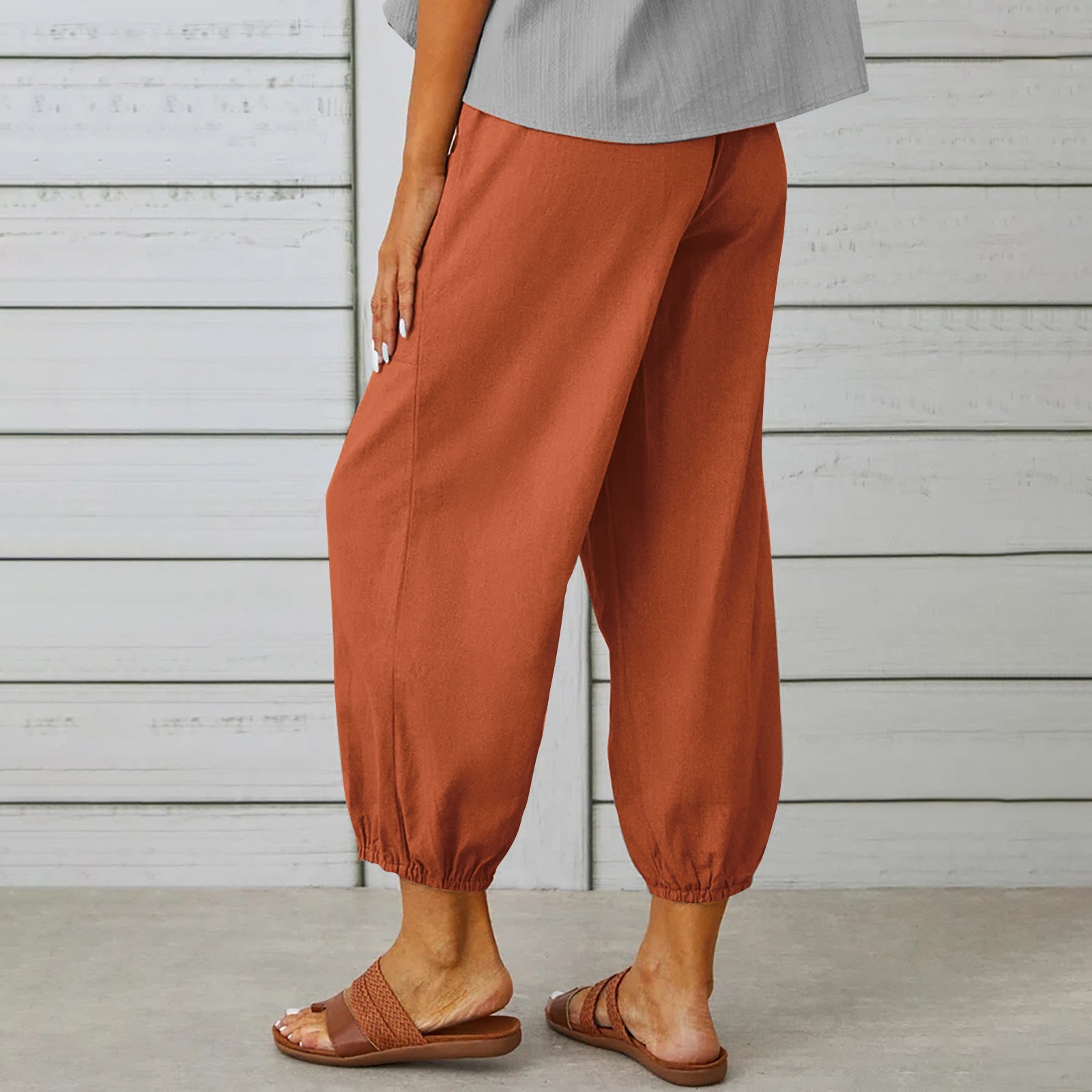 Women Drawstring Tie Pants Spring Summer Cotton And Linen Trousers With Pockets Button - 𝓢𝓱𝓸𝓹𝓵𝓮𝓬𝔂