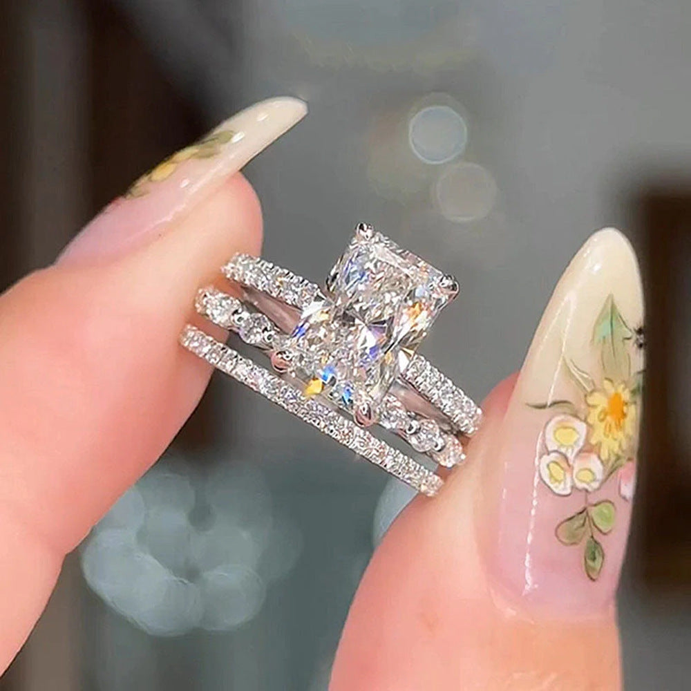 S925 Sterling Silver Super Shiny Ice Flower Cut Zircon Ring Suit - 𝓢𝓱𝓸𝓹𝓵𝓮𝓬𝔂