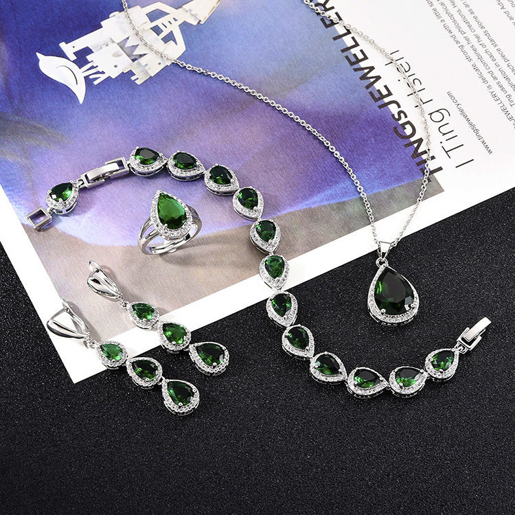 Water Drop Long Necklace Earring Ring Bracelet Ornament Suit - 𝓢𝓱𝓸𝓹𝓵𝓮𝓬𝔂