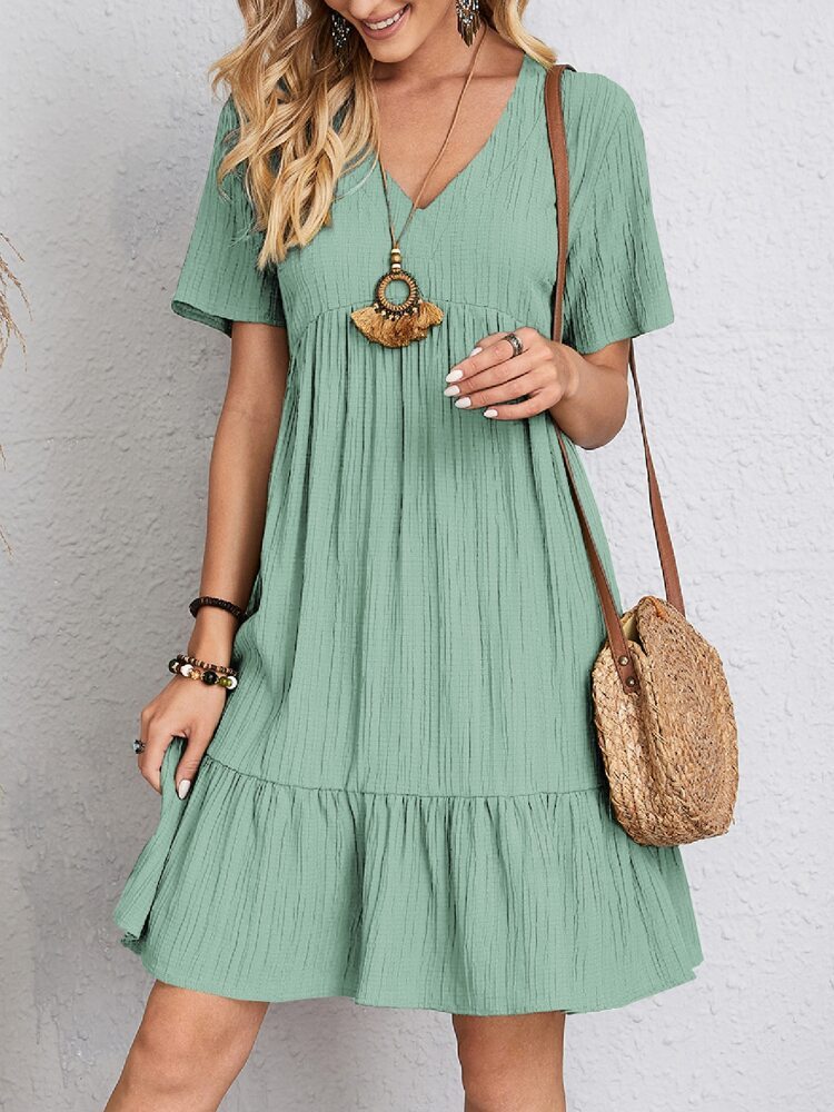 V-neck Short Sleeve Dress Summer Fashion Casual Loose Ruffled Dresses Beach Clothing Women - 𝓢𝓱𝓸𝓹𝓵𝓮𝓬𝔂