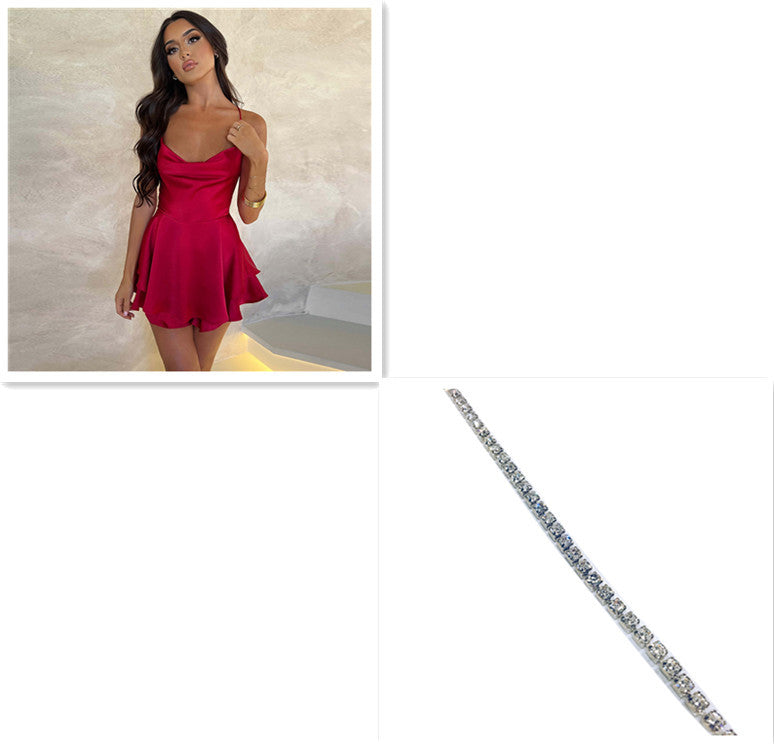 Sexy Suspender Skirt For Women Elegant Slim Strap Satin Backless Lace Up A-Line Short Dress Lady - 𝓢𝓱𝓸𝓹𝓵𝓮𝓬𝔂