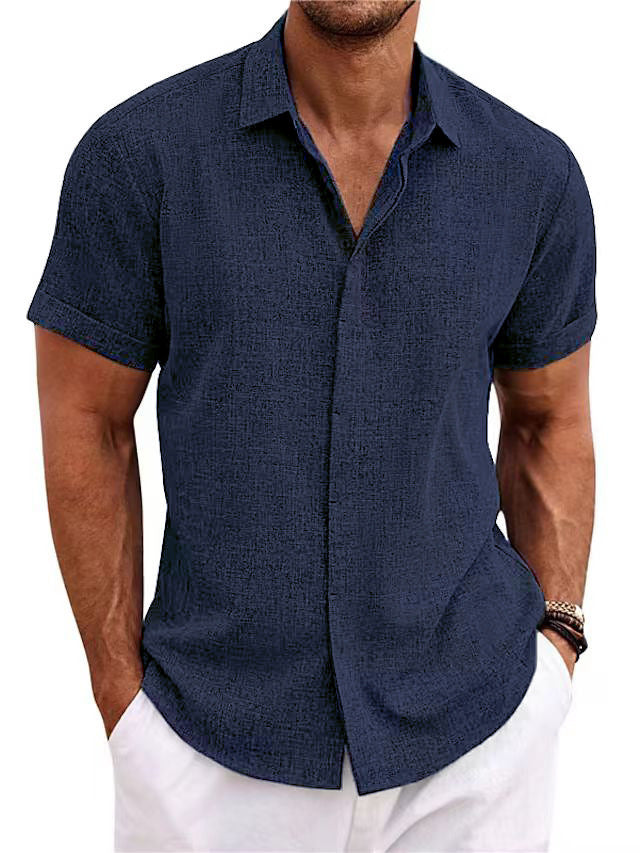 Men's Solid Color Loose Linen Short-sleeved T-shirt - 𝓢𝓱𝓸𝓹𝓵𝓮𝓬𝔂