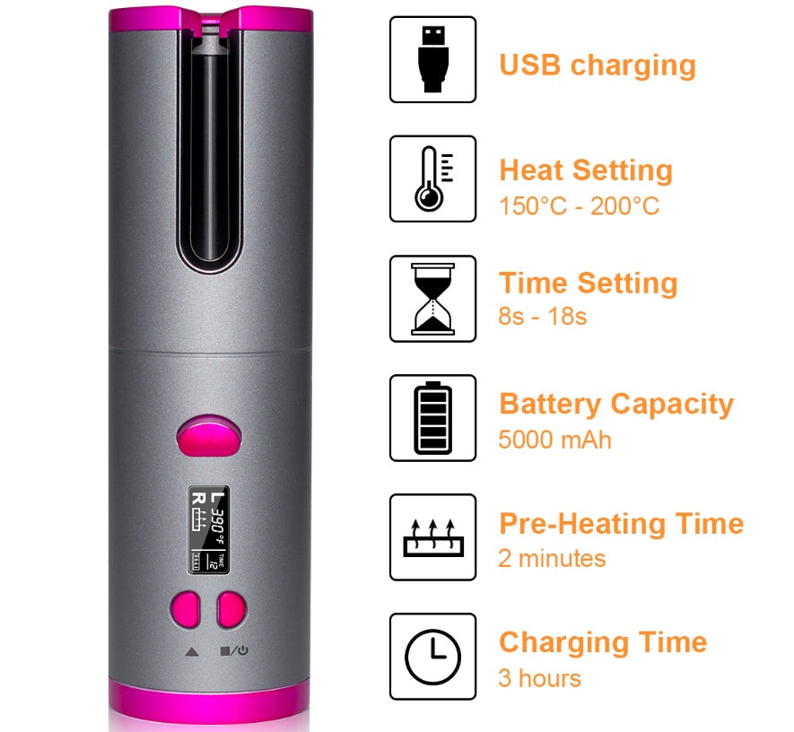 Curling Iron USB Wireless Multifunctional Charging Curler - 𝓢𝓱𝓸𝓹𝓵𝓮𝓬𝔂