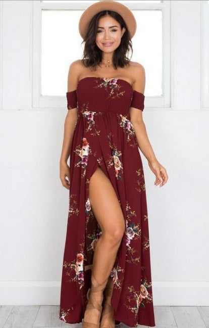 Boho style long dress women Off shoulder beach summer dresses - 𝓢𝓱𝓸𝓹𝓵𝓮𝓬𝔂