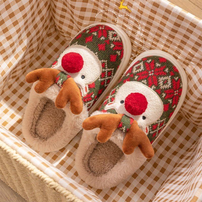 Cute Christmas Elk Plush Slippers Winter Ins Fashion Non-slip Floor Bedroom Home Slippers For Women Fuzzy House Shoes - 𝓢𝓱𝓸𝓹𝓵𝓮𝓬𝔂