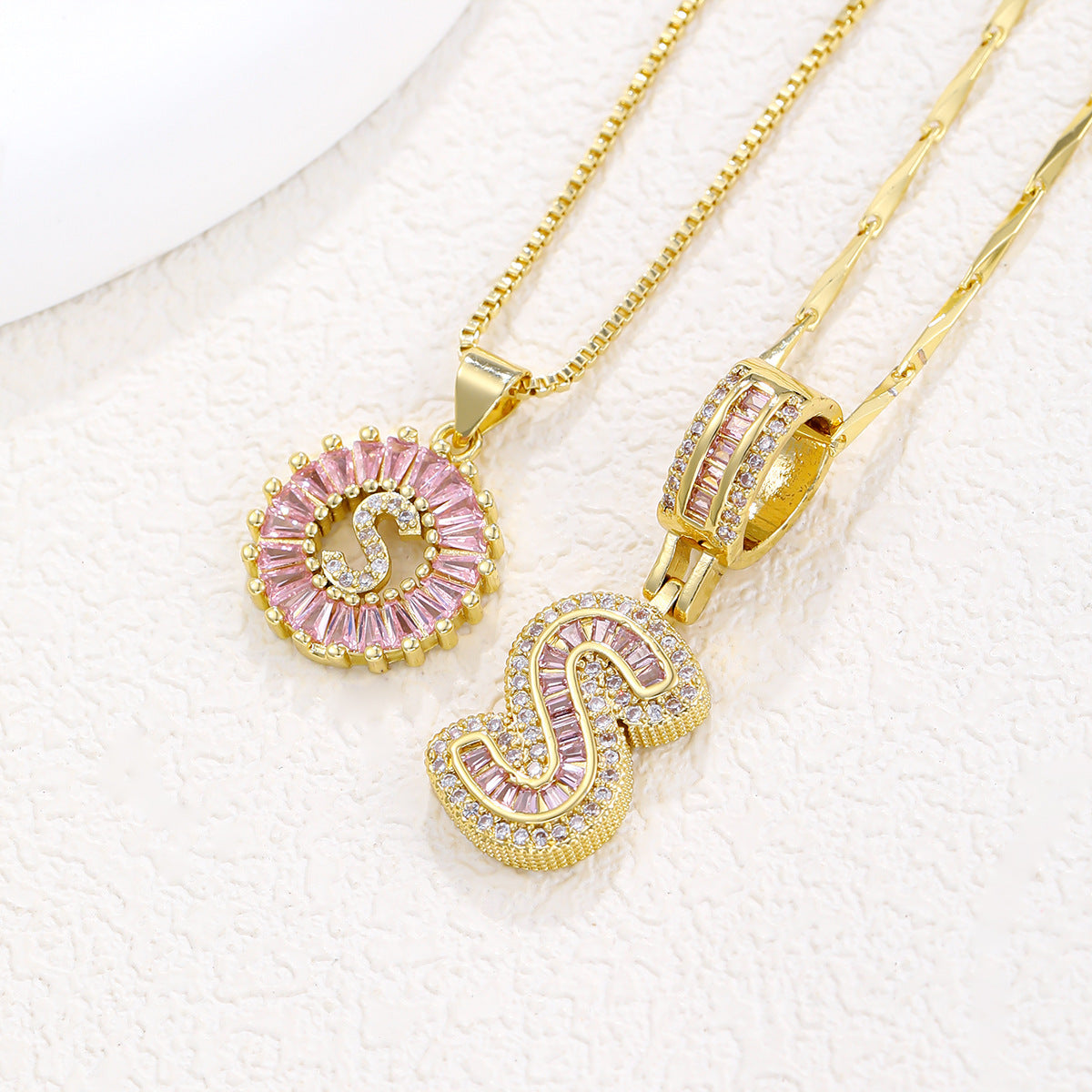 26 Letter Pendant Necklace Copper Inlaid Zirconium Plated Real Gold