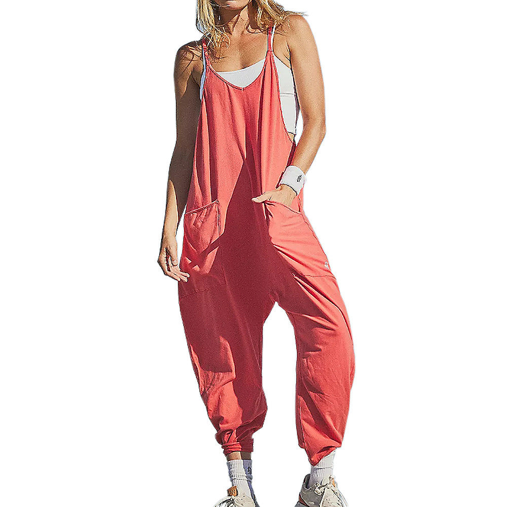 Summer Women's Loose Sleeveless Jumpsuits Spaghetti Strap Long Pant Romper Jumpsuit With Pockets Zipper - 𝓢𝓱𝓸𝓹𝓵𝓮𝓬𝔂