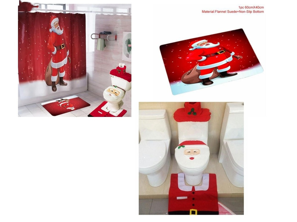 Merry Christmas Bathroom Curtain Santa Claus Toilet Seat Christmas Decorations - 𝓢𝓱𝓸𝓹𝓵𝓮𝓬𝔂