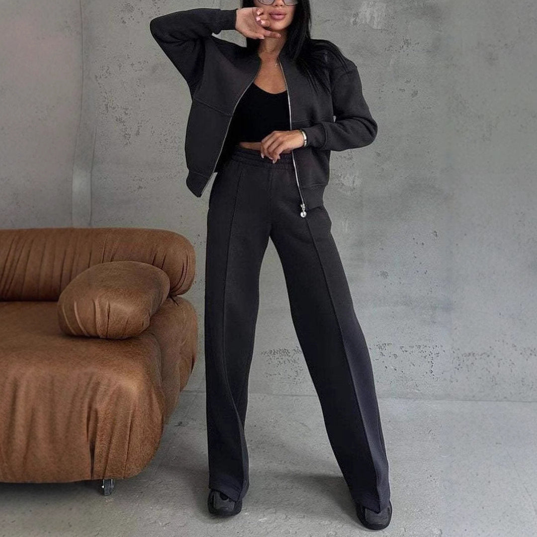Women's Sports Suits Zipper Jacket And Wide Leg Pants Two-piece Set - 𝓢𝓱𝓸𝓹𝓵𝓮𝓬𝔂