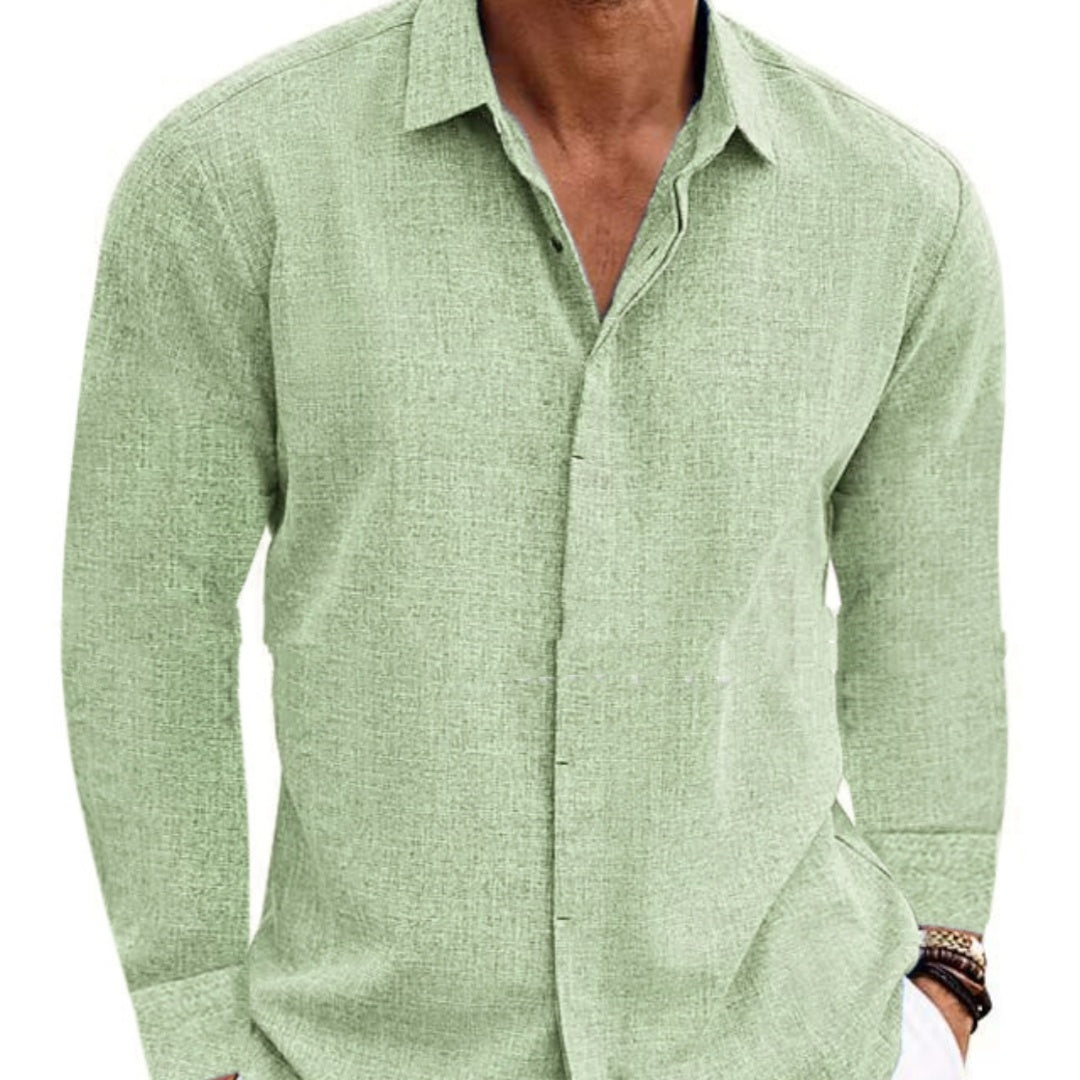 Long Sleeve T-shirt Undershirt Solid Color Long Sleeve Cotton Linen Shirt Men - 𝓢𝓱𝓸𝓹𝓵𝓮𝓬𝔂