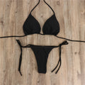 2pcs Halterneck Lace-up Bikini Women Summer Solid Color Sexy Split Strap Adjustable Swimsuit Suit 