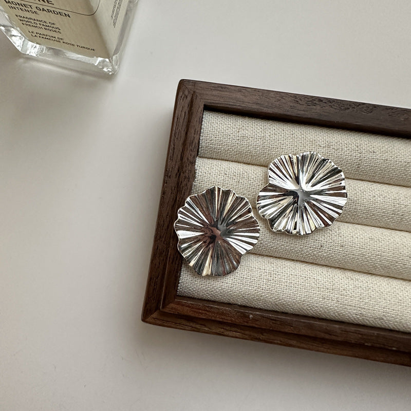 S925 Sterling Silver Korean Style Heavy-duty Texture Large Flower Earrings - 𝓢𝓱𝓸𝓹𝓵𝓮𝓬𝔂