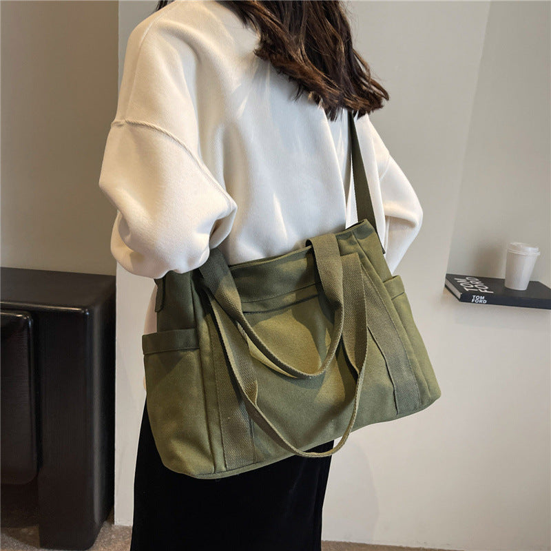 Large Capacity Shoulder Canvas Solid Color Bag For Women - 𝓢𝓱𝓸𝓹𝓵𝓮𝓬𝔂
